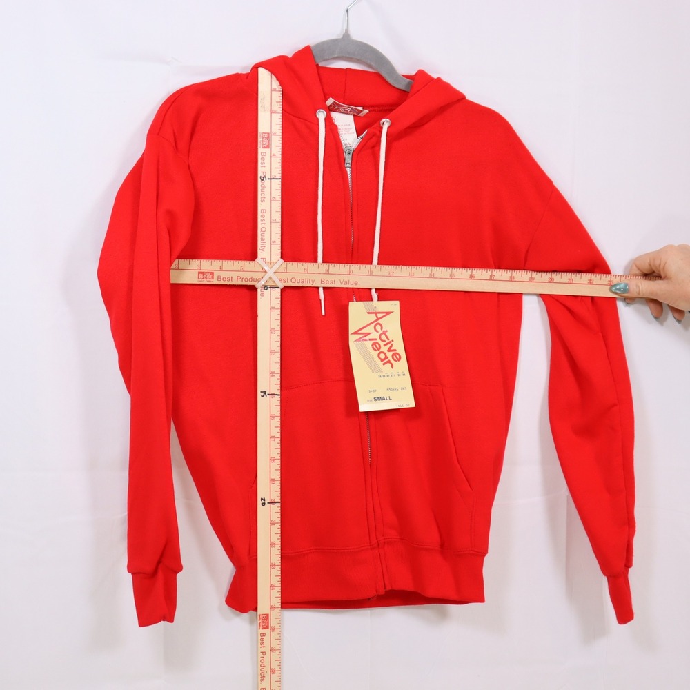 Active Wear Zip Up Hoodie Small Red Unisex Vintage Deadstock Sweatshirt - Picture 3 of 5